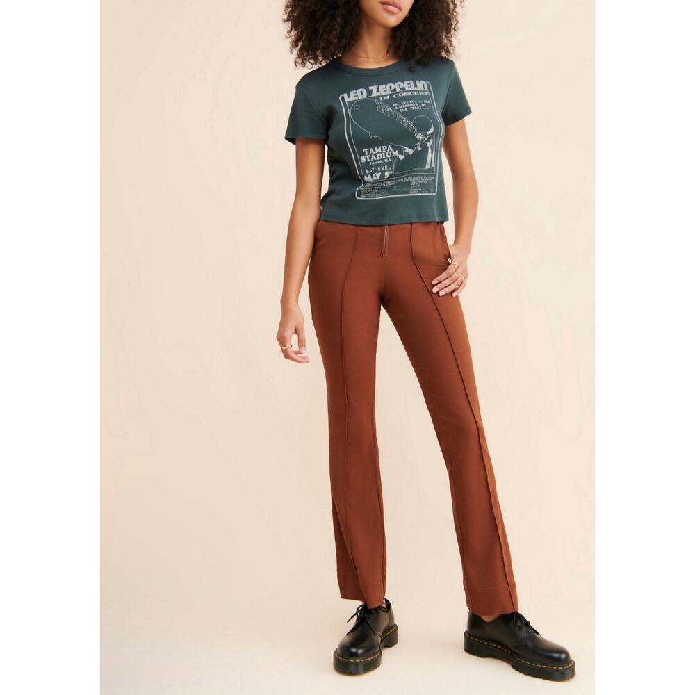 Free People Womens Pants Bootcut Leg Pleated Zipper Front Slash Pockets Brown XS